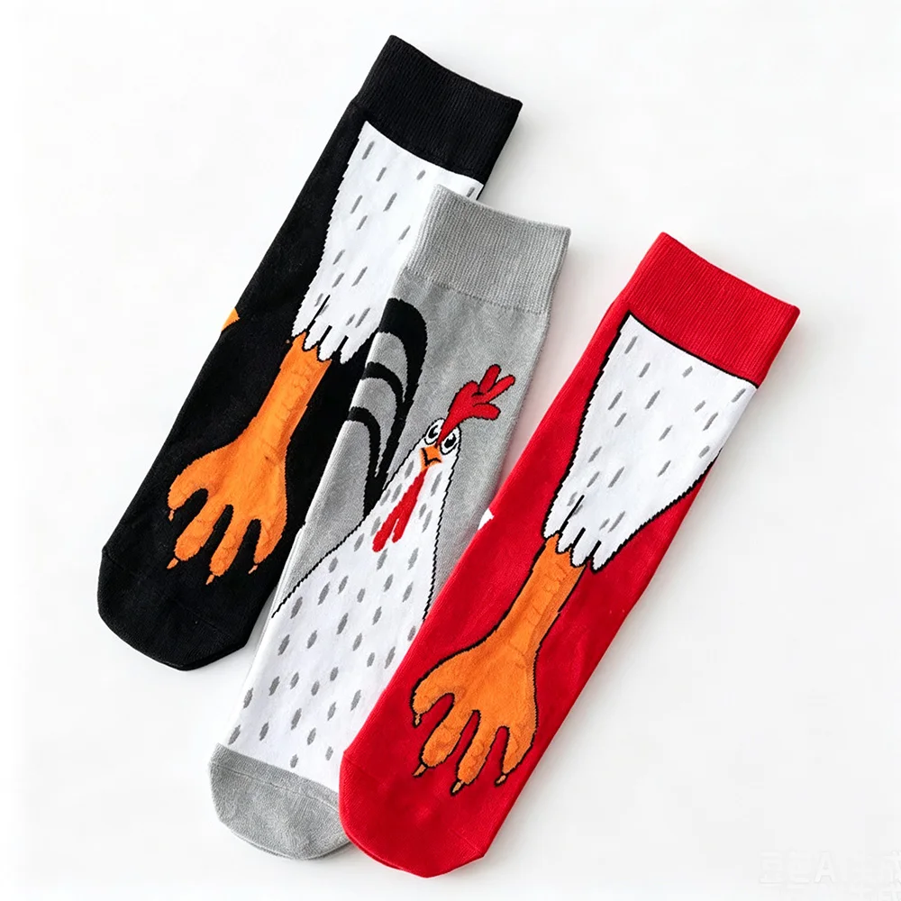 Funny Chicken Pattern Socks 3 Pairs Set Novelty Cartoon Rooster Print Comfortable Cute Socks Gift For Women Daily Wear