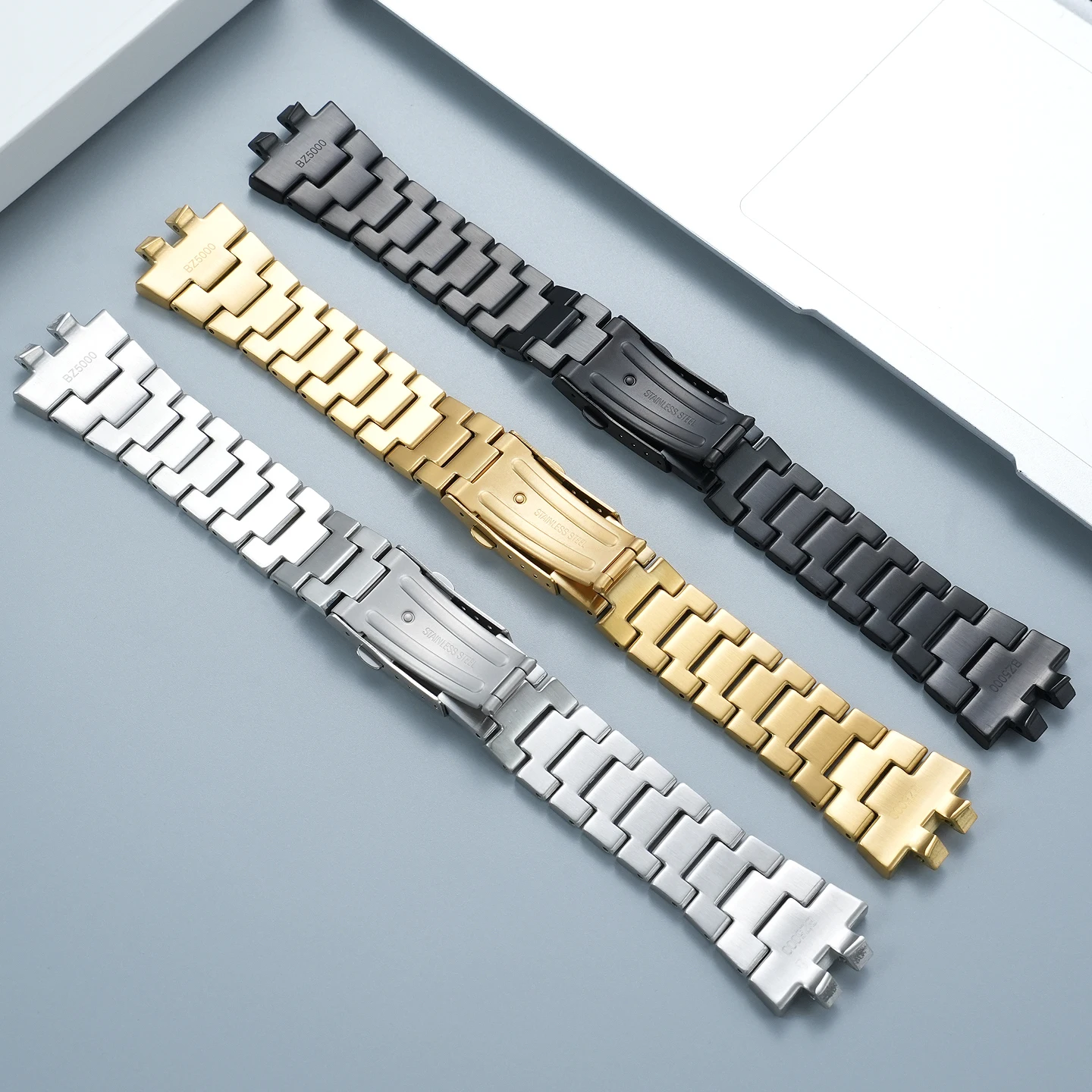 For the Casio GMW-BZ5000 “Little Silver Block” with a modified steel band—a metal “Little Square” stainless steel watch band