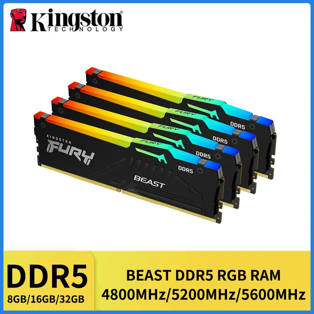 1/2Pcs Kingston FURY Beast DDR5 RGB 32GB 5600 6000MHz 16GB 8GB 5200MHz Desktop AMD Intel CPU Motherboard Memory RAM 288 PIN 1.1V