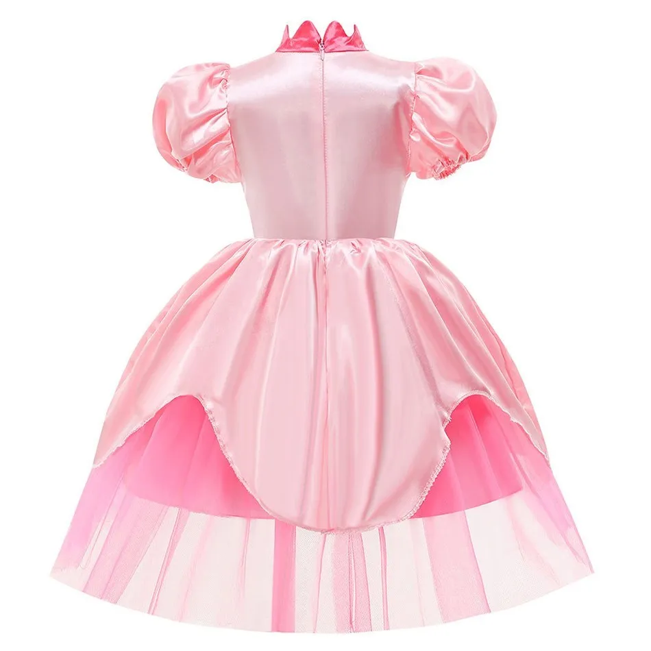 Girls Peach Costume Children Cosplay Party Pink Dress Baby Summer Wedding Layered Clothes Peach Evening Disguise 2023 New