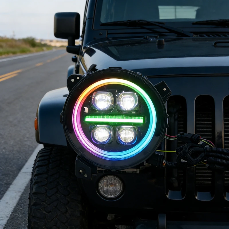 

Новинка для Jeep Wrangler JL 2018-2024, обновленная сборка автомобильных фар RGB DRL, сигнал поворота дальнего/ближнего света, светодиодные аксессуары для фар