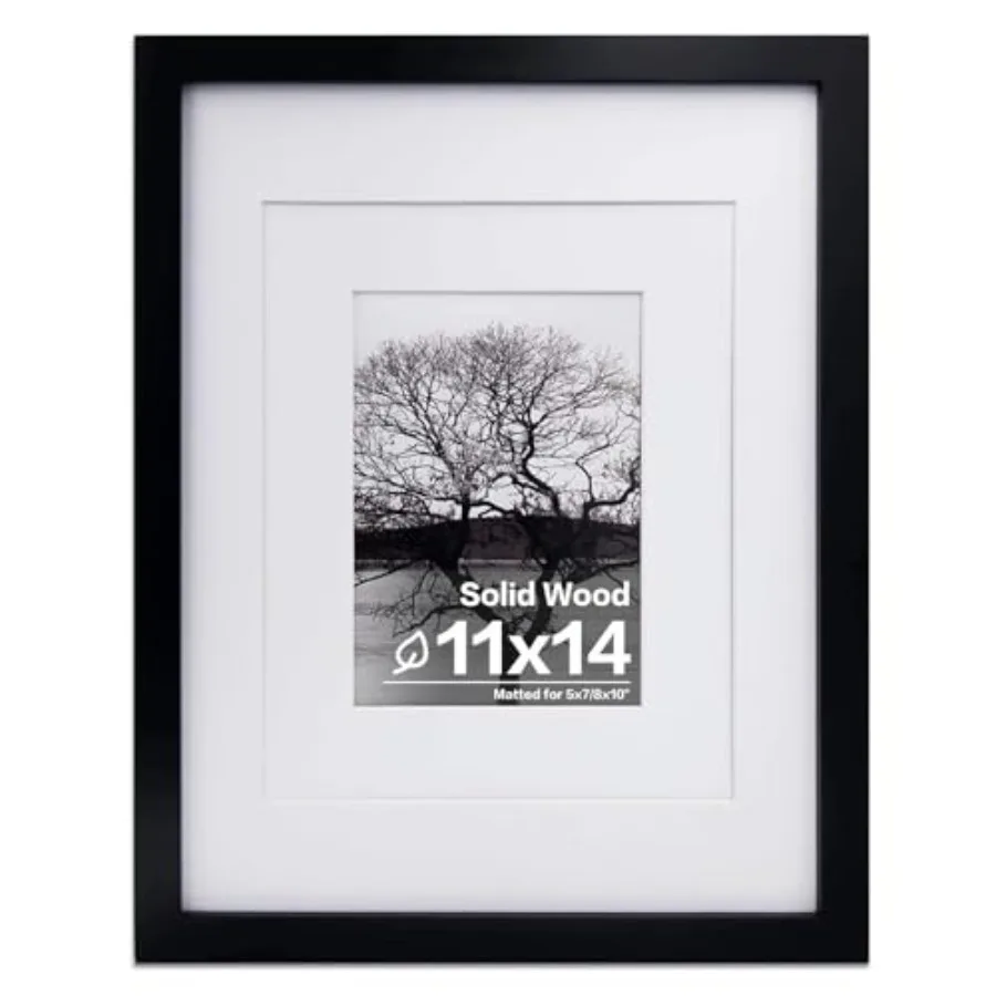 11x14 Picture Frame - Photo Frame Made of Solid Wood Covered by Plexiglass for Table Top Display Pictures 5x7/8x10 with Mat or