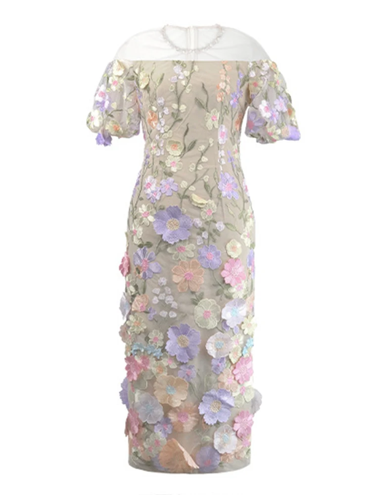 여성 의류 달콤한 꽃 자수 섹시 오프숄더 슬림 이브닝 드레스 우아한 여성 패션 파티 프롬 생일 드레스