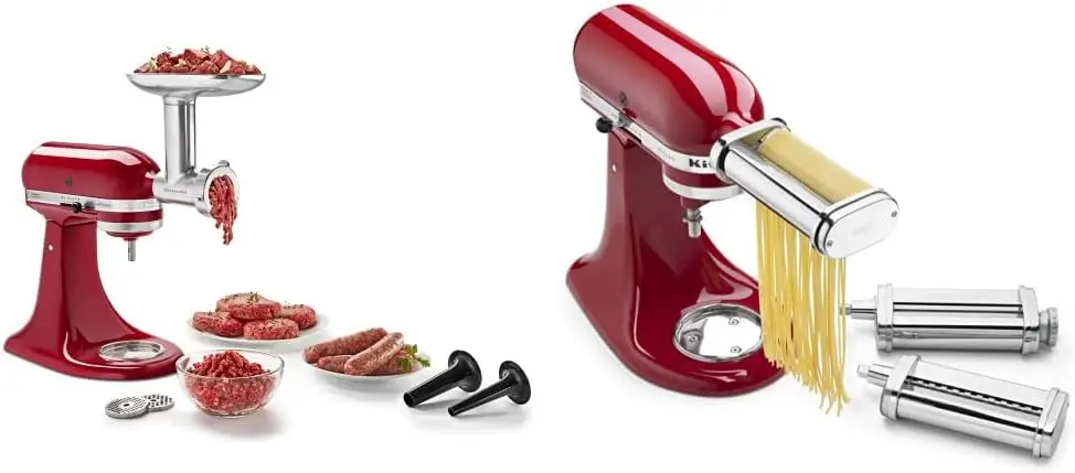 

3-Piece Pasta Roller & Cutter Set and Metal Food Grinder Attachment for Stand Mixers, Silver