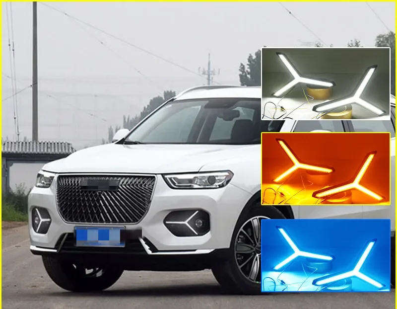 

Автомобильные светодиодные дневные ходовые огни DRL для Haval H6 2021 с желтым указателем поворота и синим ночным режимом Автомобильные лампы