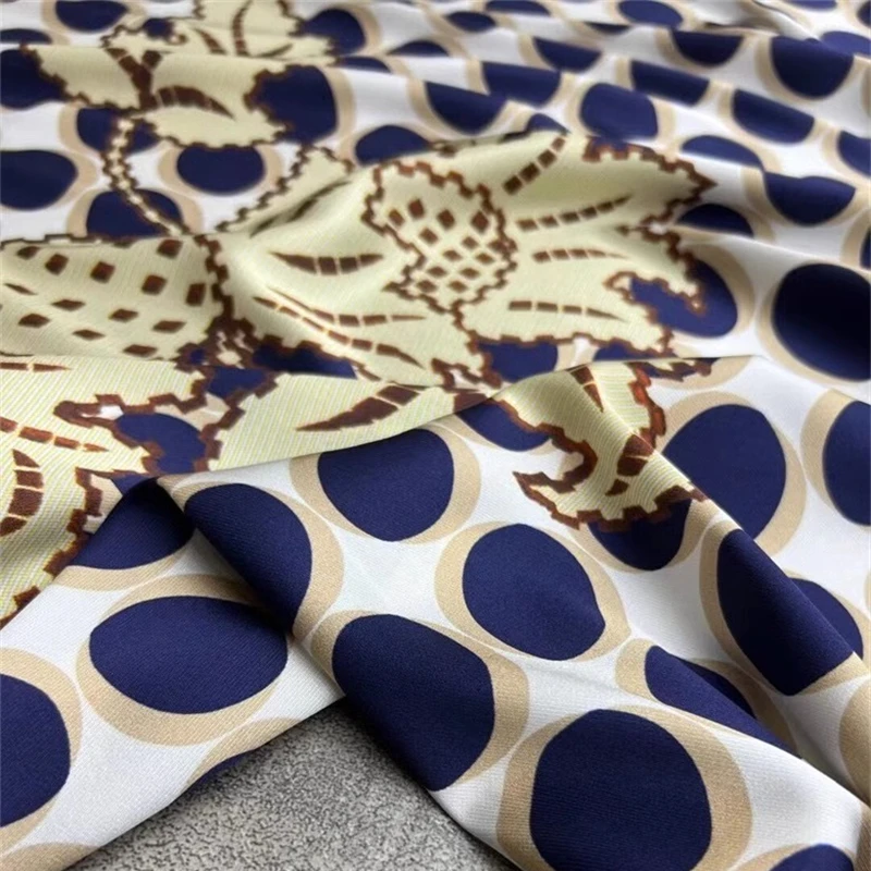 New Fashion Series Black and Blue Dot Print Twill Stretch Silk Fabric 1.8m Positioning Shirt Skirt Fabric Design Home Furnishing