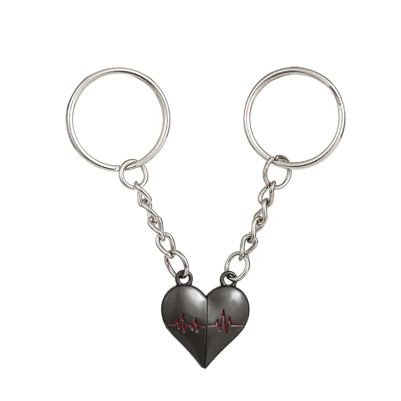 1 Pair Alloy Beating Heart Magnet Couple Key Ring Sweet Key Chains DIY Jewelry Gifts