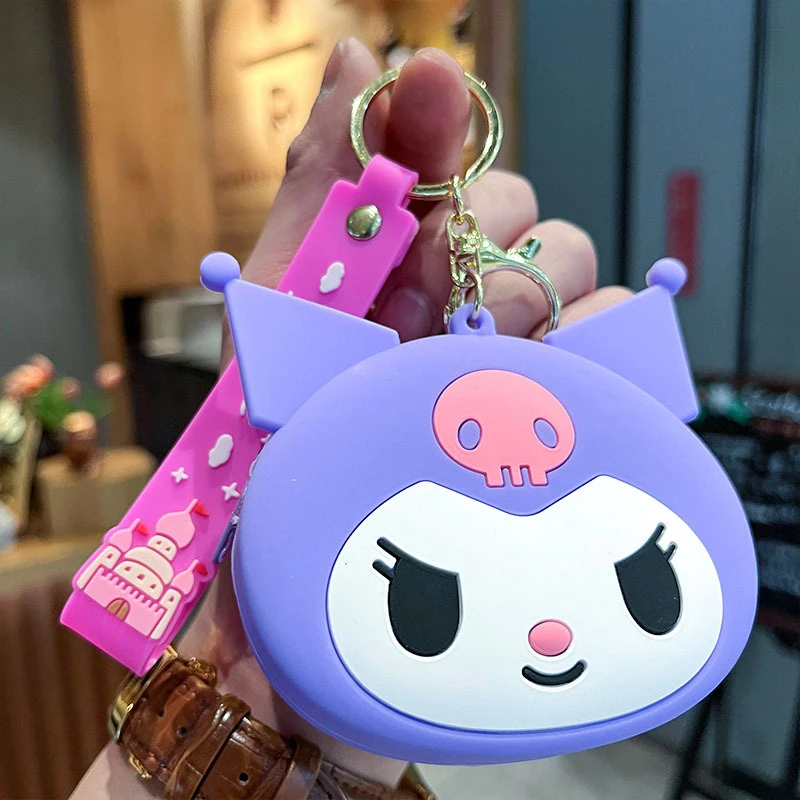 Miniso  Fashionable And Personalized Cartoon Silicone Bag Sanliou Meileti Kuromi 3D Doll Car Keychain Pendant Change Bag Keychai