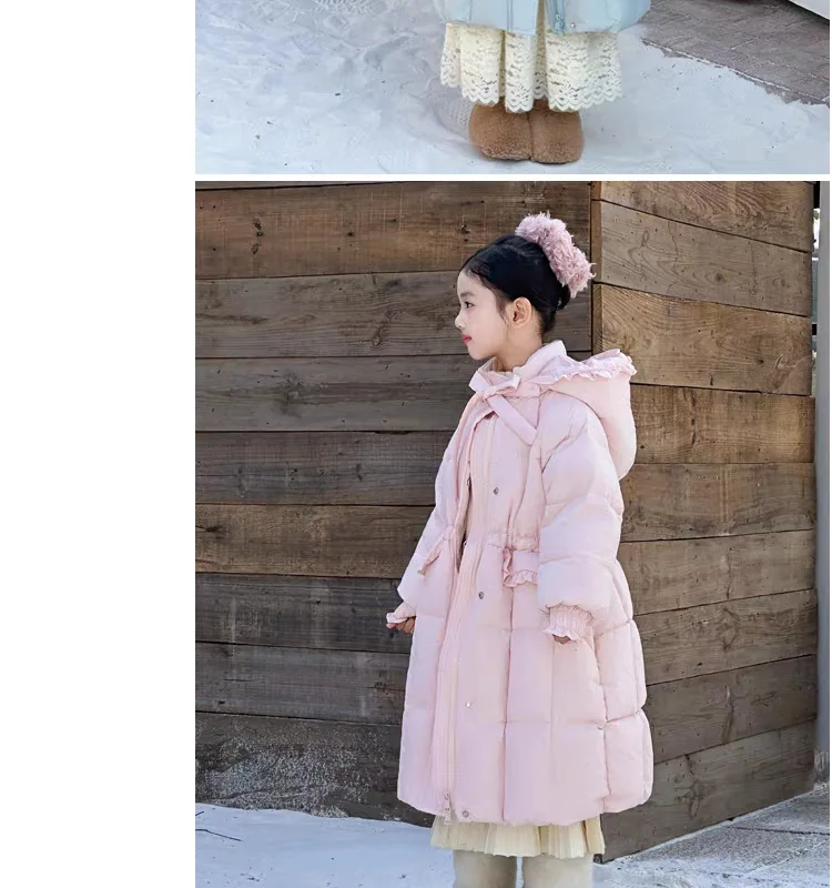 ZOETOPKID Mädchen Lange Kapuzen-Baumwoll-Daunenjacken Kinder Winter Verdickte Warme Rüschen-Design-Jacken Kinder Aktiv-Oberbekleidung – Detail 11