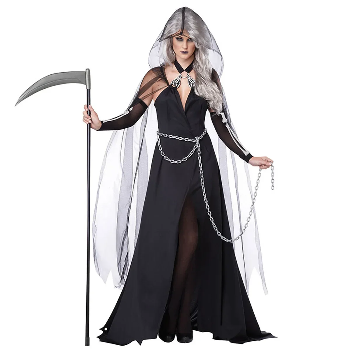 New Halloween Cosplay Costume Vampire Uniform Cosplay Lady Role Playing Zombie Ghost Bride Long Sleeve Mesh Dress