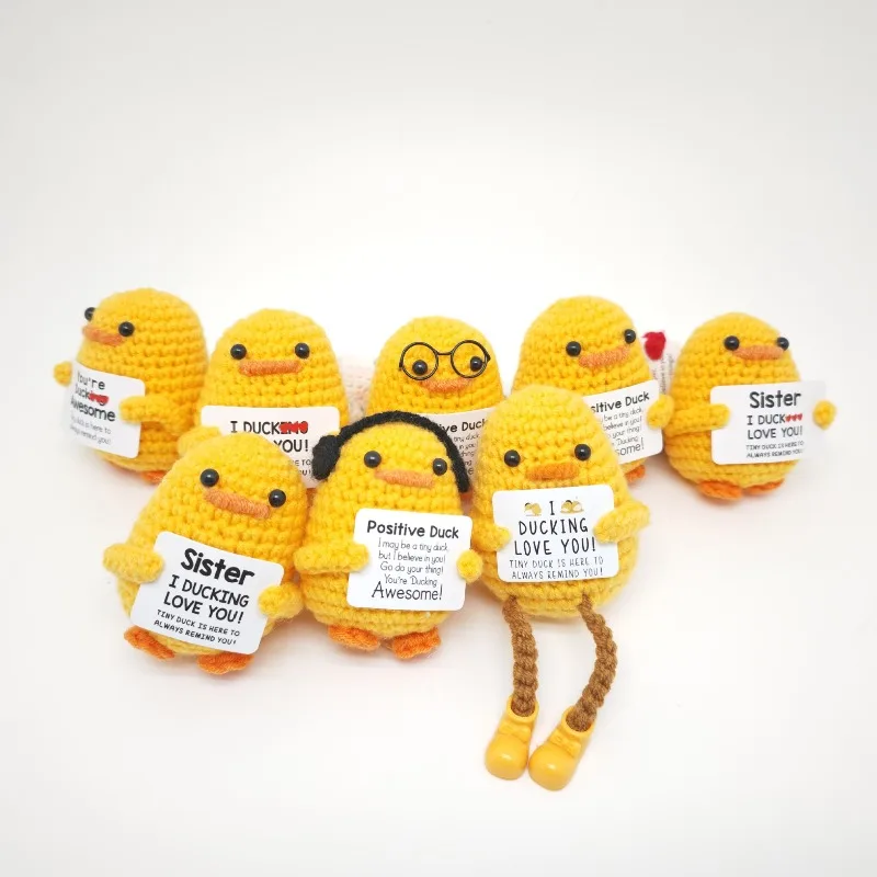Cute Handwoven Positive Energy Duck Ornaments Handmade Crochet Support Emotional Pickles Cucumber Home Room Decor Christmas Gift
