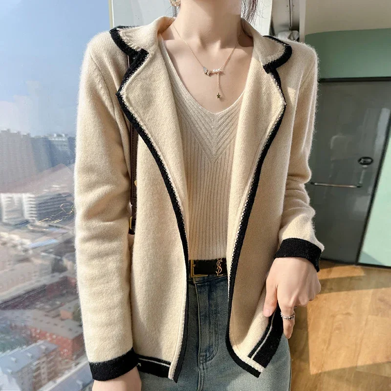 Tailor Sheep 100% Wool Cardigan Women's Polo Sweater Fashion Short Knitted Full Sleeve Coat New Women's Cardigan Sweater