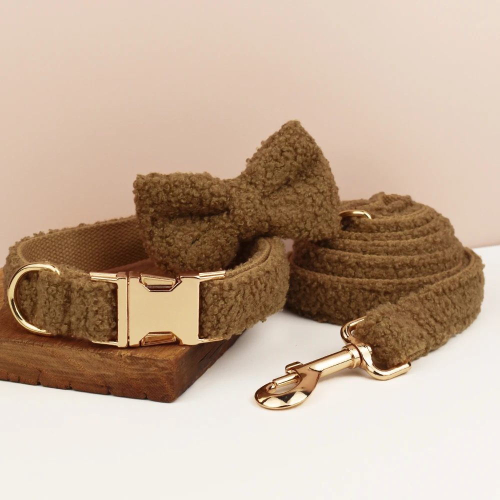 lambskin dog collar Handmade knitted necklace Pet dog supplies Woven accessories Autumn Winter Christmas set Teddy 03