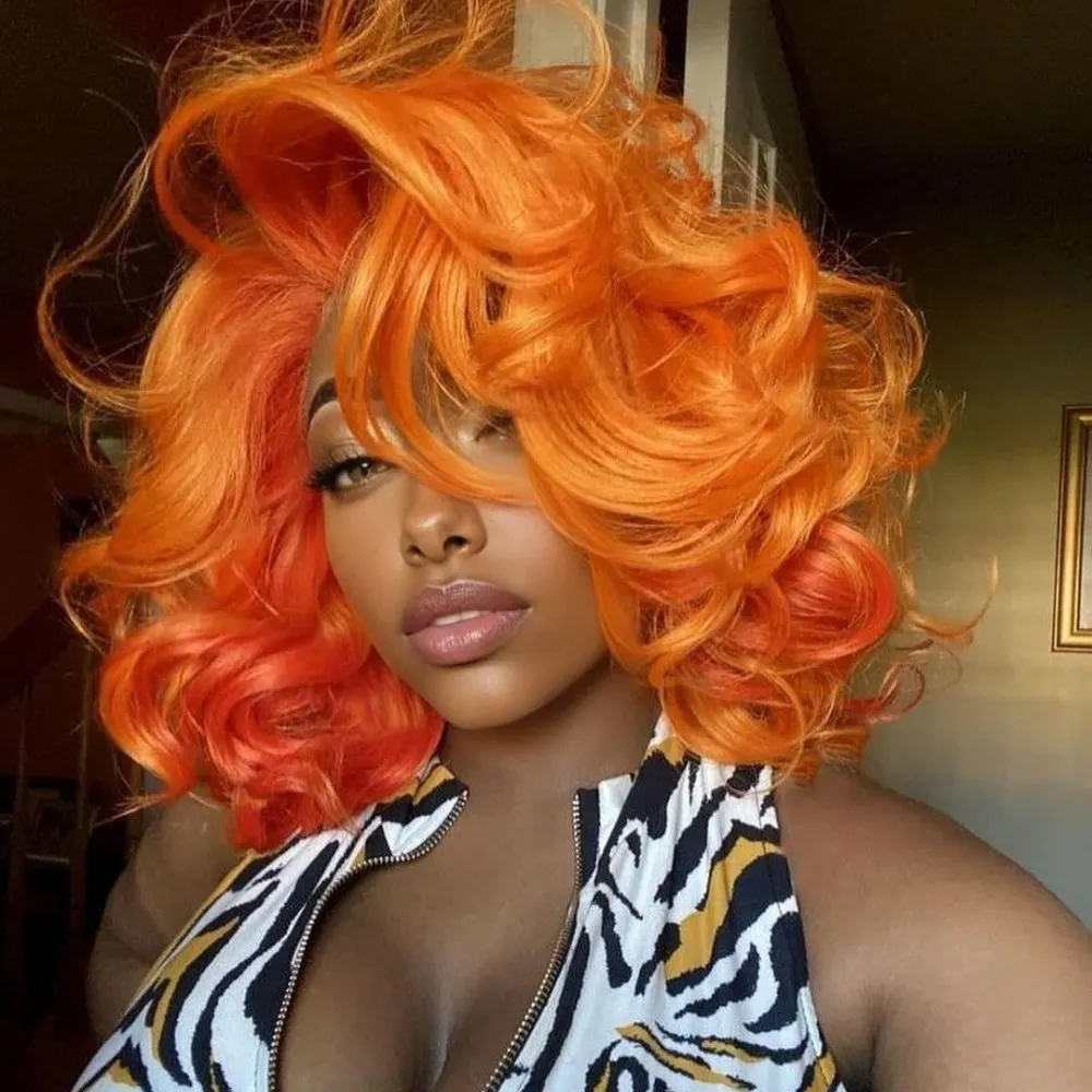 

Парик из натуральных волос Ginger Wig, модель Bob, с волнистым укладом, 13x4, с HD-кружевной передней частью, предварительно выщипанный, 180% плотности, для женщин