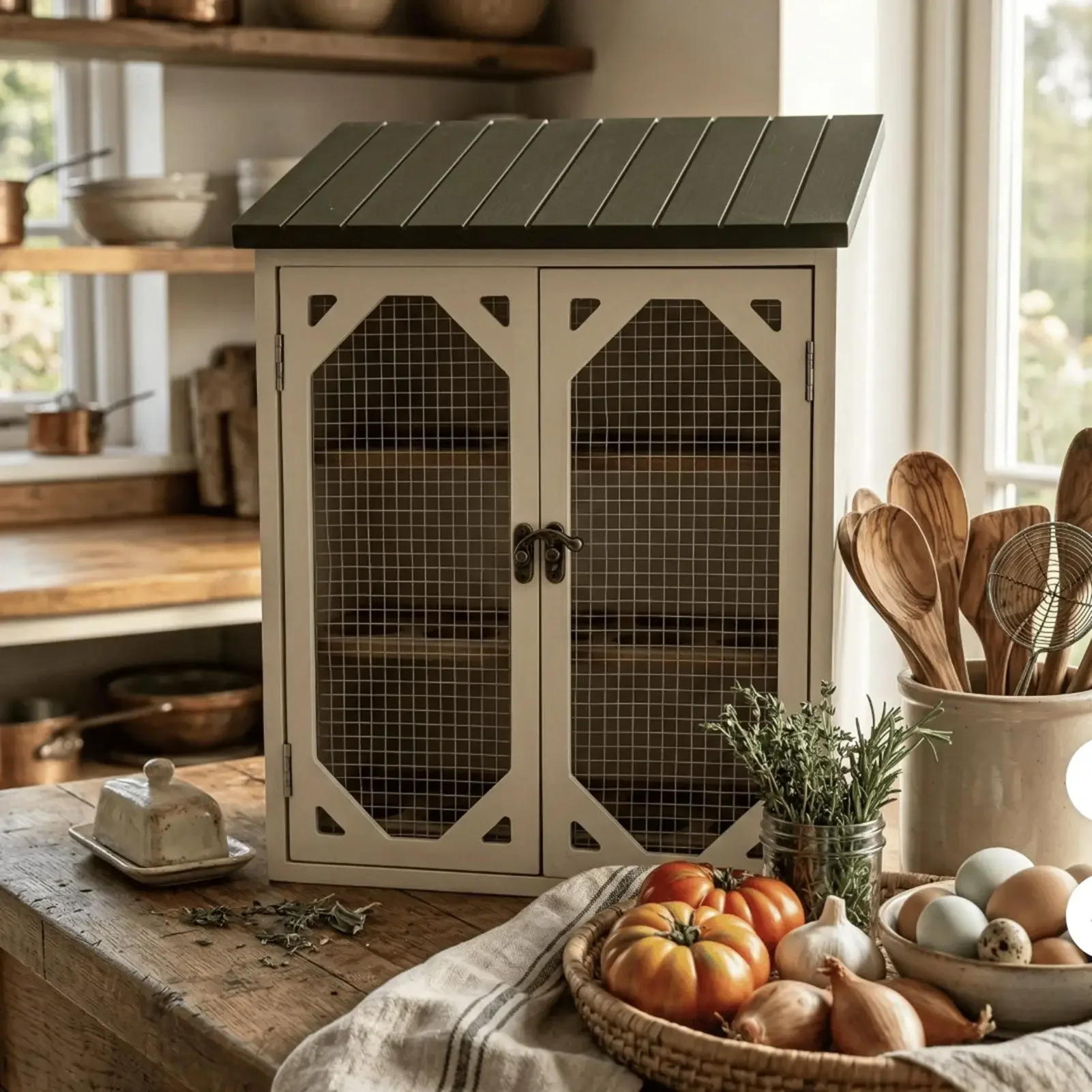 Chicken Egg Holder Farmhouse Storage Organizer Cabinet with Double Doors Storage Egg Box with Wire Mesh Window for Home Kitchen