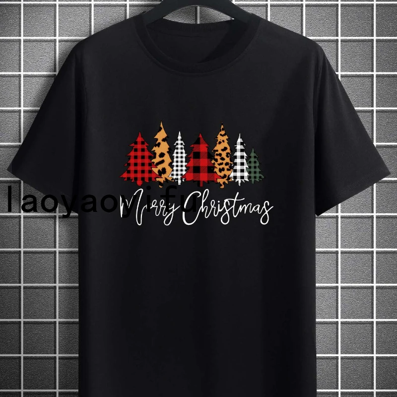 

'Merry Christmas' Print T-Shirt Mens Womens New Year Xmas gift Casual Crewneck Short-Sleeve Fashion Regular Loose T-Shirt Tops