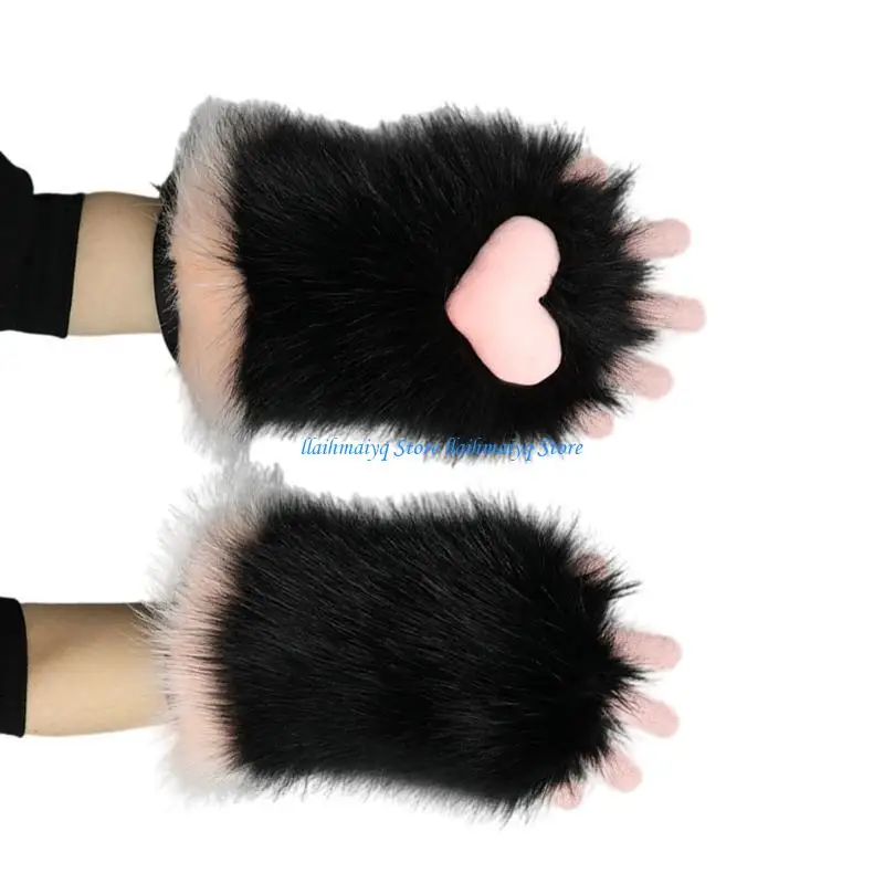 573B Niedliche Katzen Pfotenform Fäustling Frauen Mädchen Cartoon Handschuh Plüsch Halbfinger Fäustling