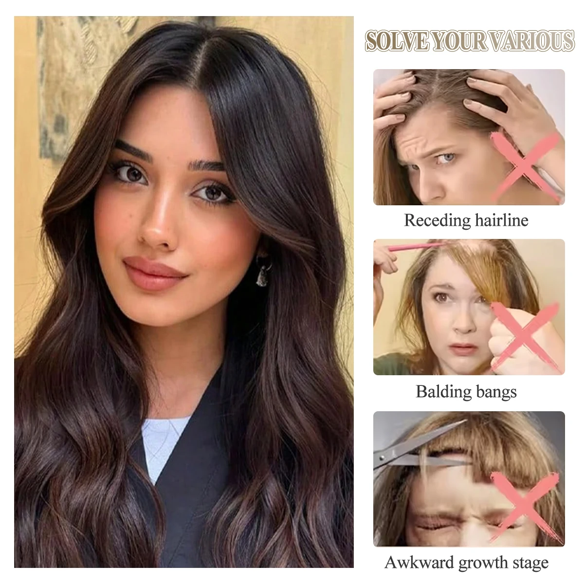 Invisible Breathable Smooth Bangs Lace Base Human Hair Air Bangs Human Hair Sided Bangs Real Hairpiece for Women Daily Use