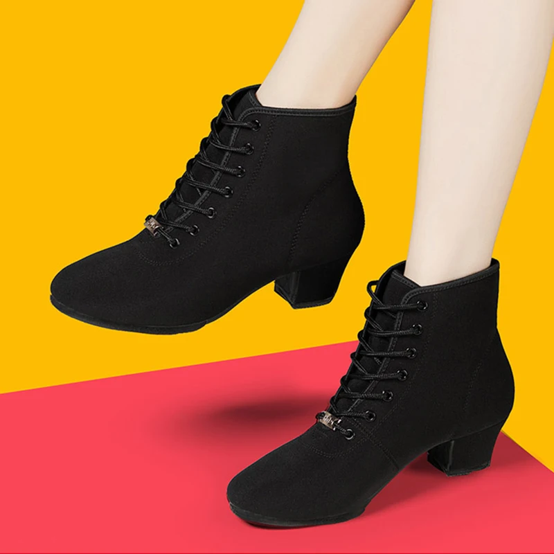 Women Oxford Cloth Ballroom Latin Dance Shoes Jazz Modern Dance Shoes Lace Up Dancing Boots Sports Dancing Sneakers