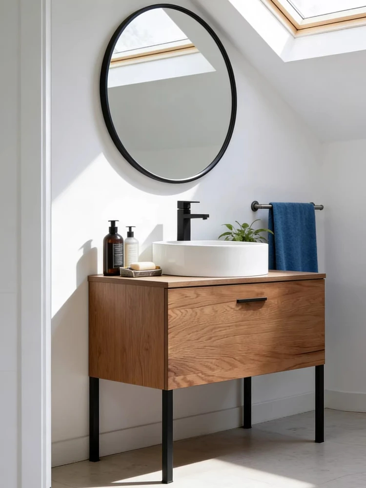 Pastoral bathroom counter wash basin solid wood custom bathroom face sink small apartment wash pool wood color