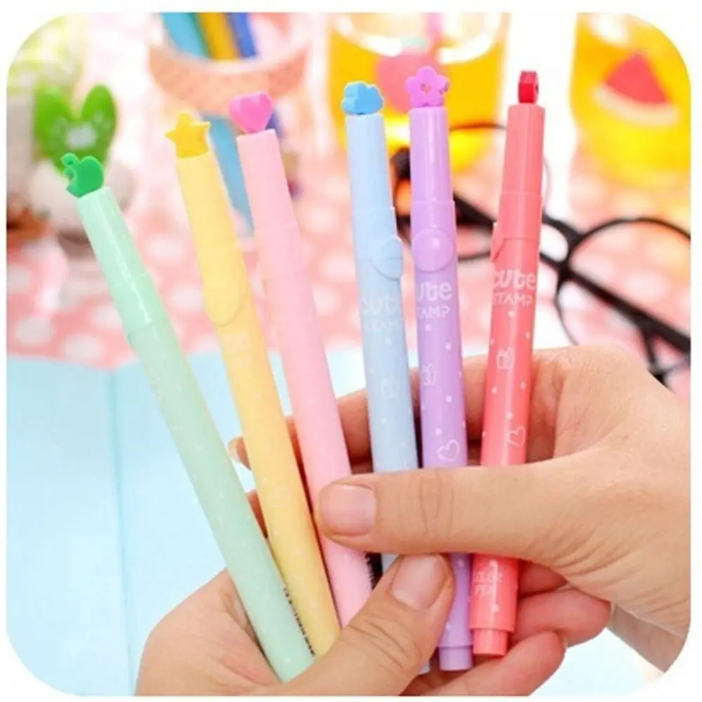 Creative Plastic Highlighters Pen Journal Diary Decoration School Supplies Marker Pen Office Stationery Candy Color Stamp