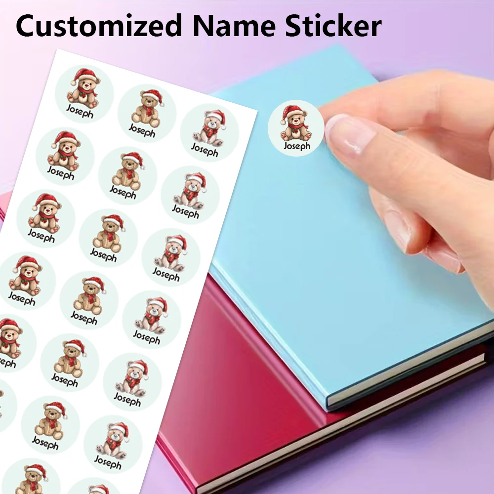 48/96 pcs bear Colored Personalized Name Stickers Scrapbook Stickers Customized Tag Water Cup Tag Customizable Label