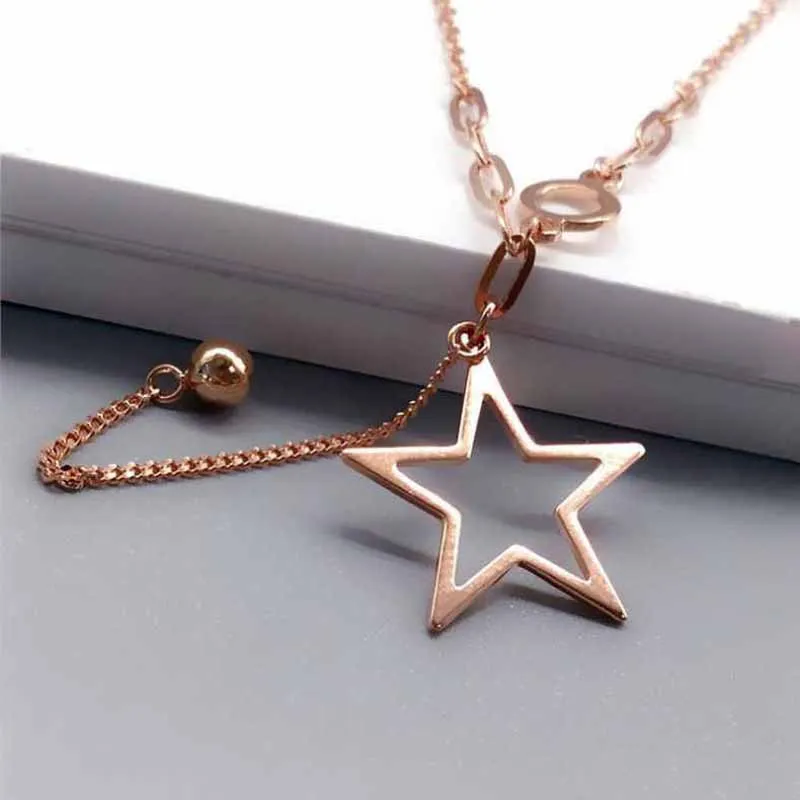 585 purple gold tassel Pendant Chain Star Necklace exquisite light luxury 14K Rose Gold lady jewelry gift for girlfriend