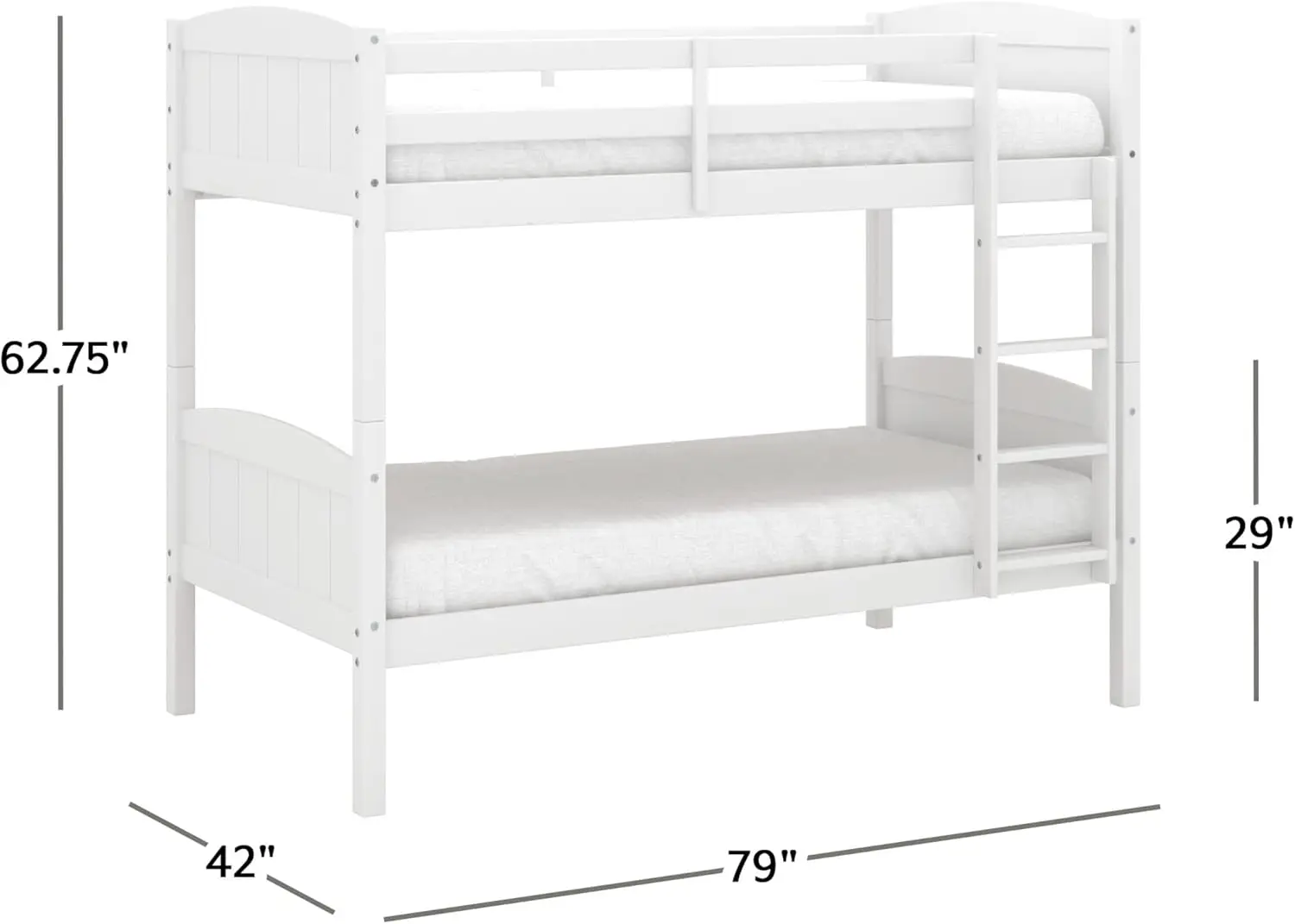 Wood Arch Twin Over Twin Size Bunk Bed, White