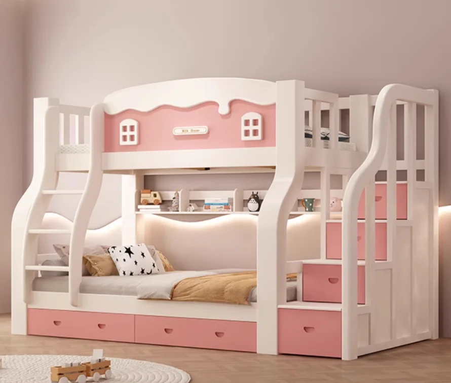 

All Solid Wood Multi-Function Simple Design Non-Interference High Low Princess Children's Bunk Bed Household Double Bedpromote s