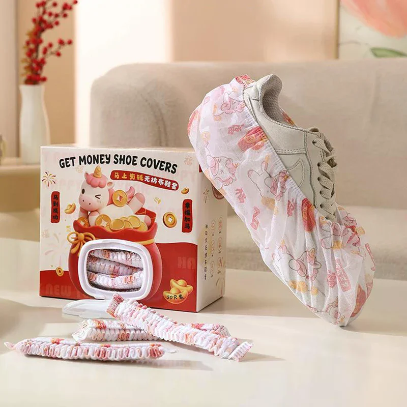 

Нетканые чехлы для обуви с изображением лошади, пылезащитные чехлы для обуви с мультяшным рисунком, экологически чистые, противоскользящие защитные чехлы для обуви