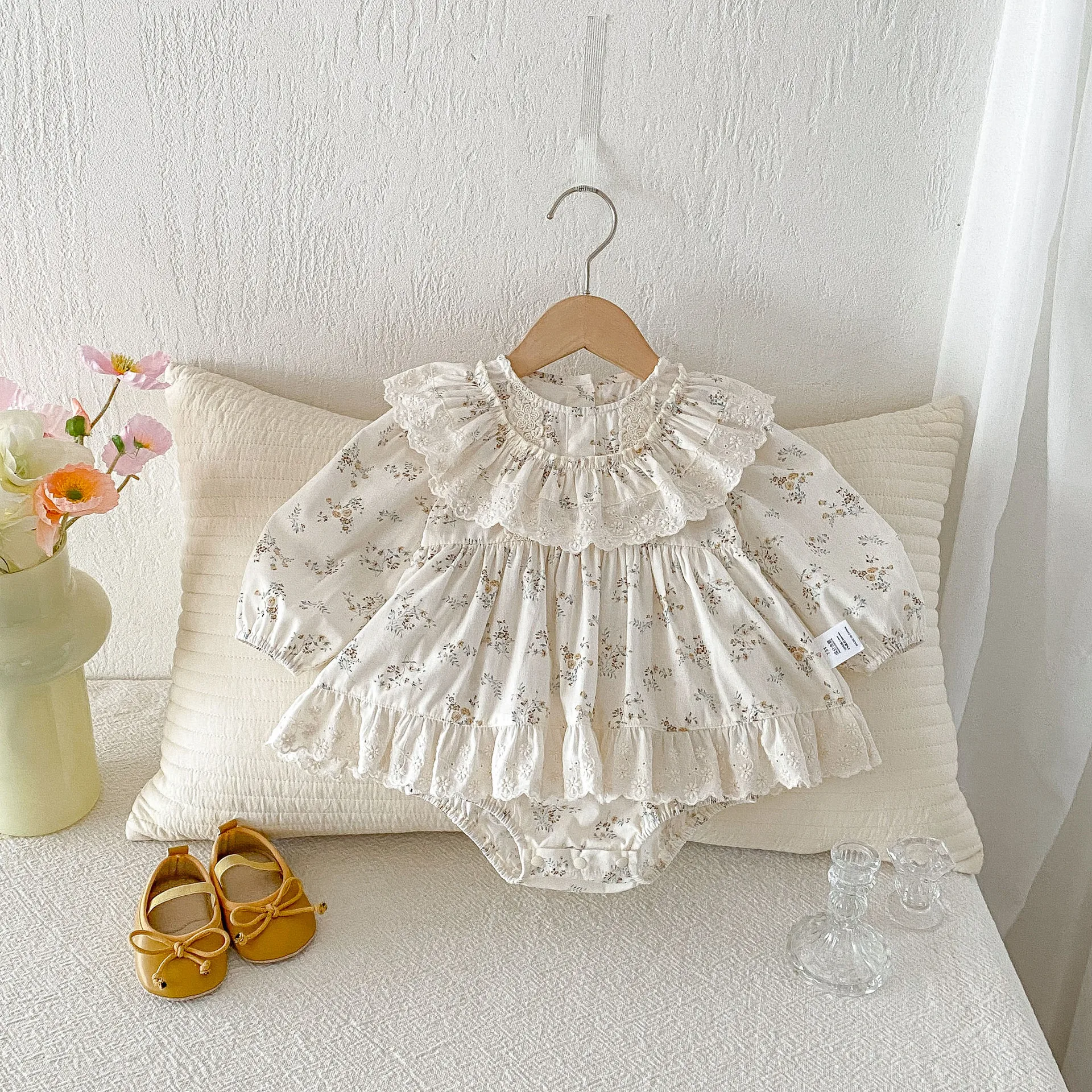 2026-summer-0-2y-baby-clothes-floral-print-lace-collar-girls-bodysuit-long-sleeve-back-buttons-ruffled-skirt-toddler-one-piece