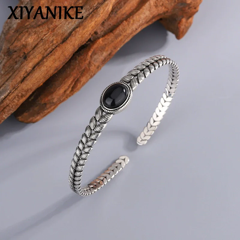 

XIYANIKE Vintage Black Zircon Wheat Geometric Cuff Bracelet For Women Fashion New Jewelry Gift Party Music Festival