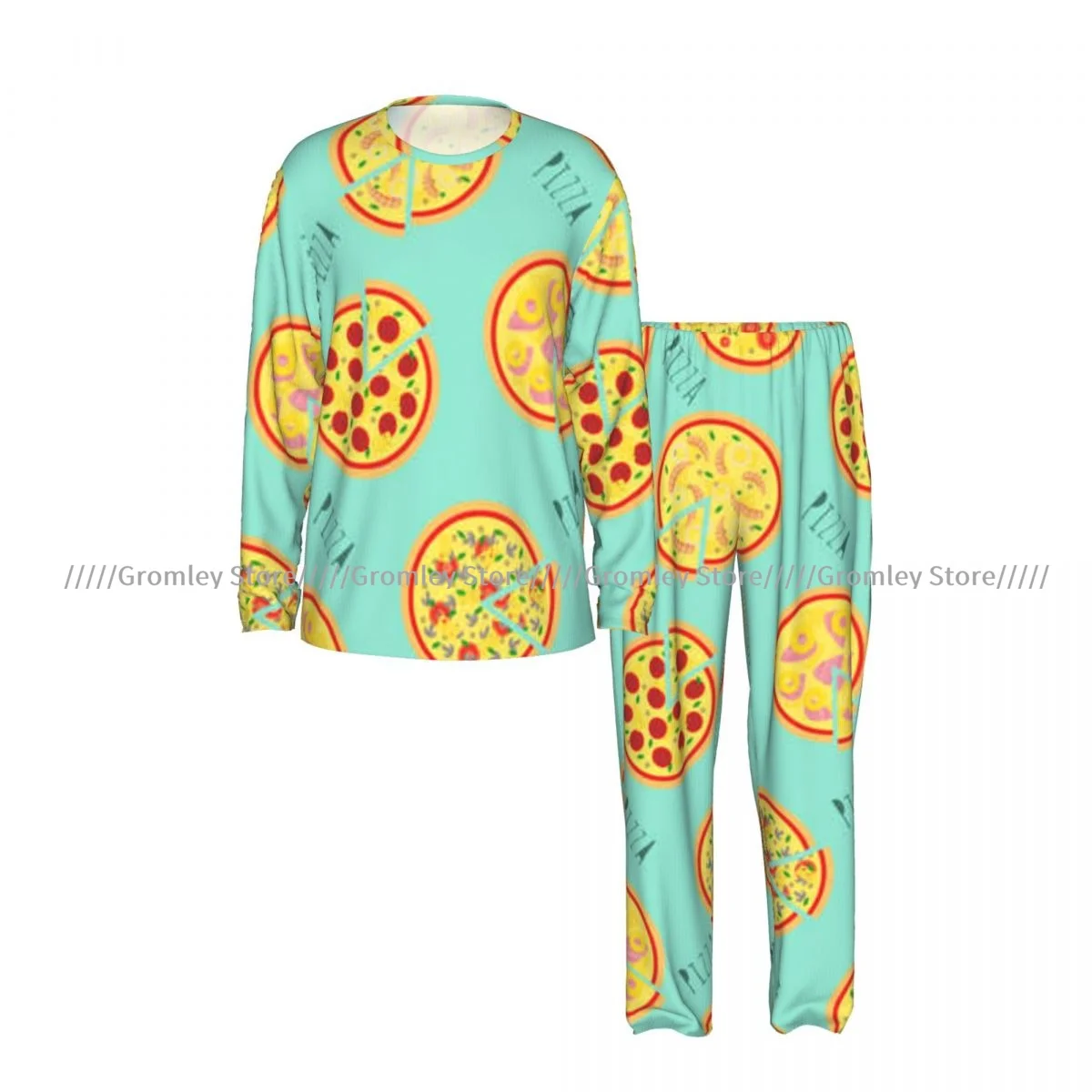 Pizza Pattern Men's Pajama Set Long Sleeve T-Shirt and Long Pants Sleepwear Male Nightwear Home Suit