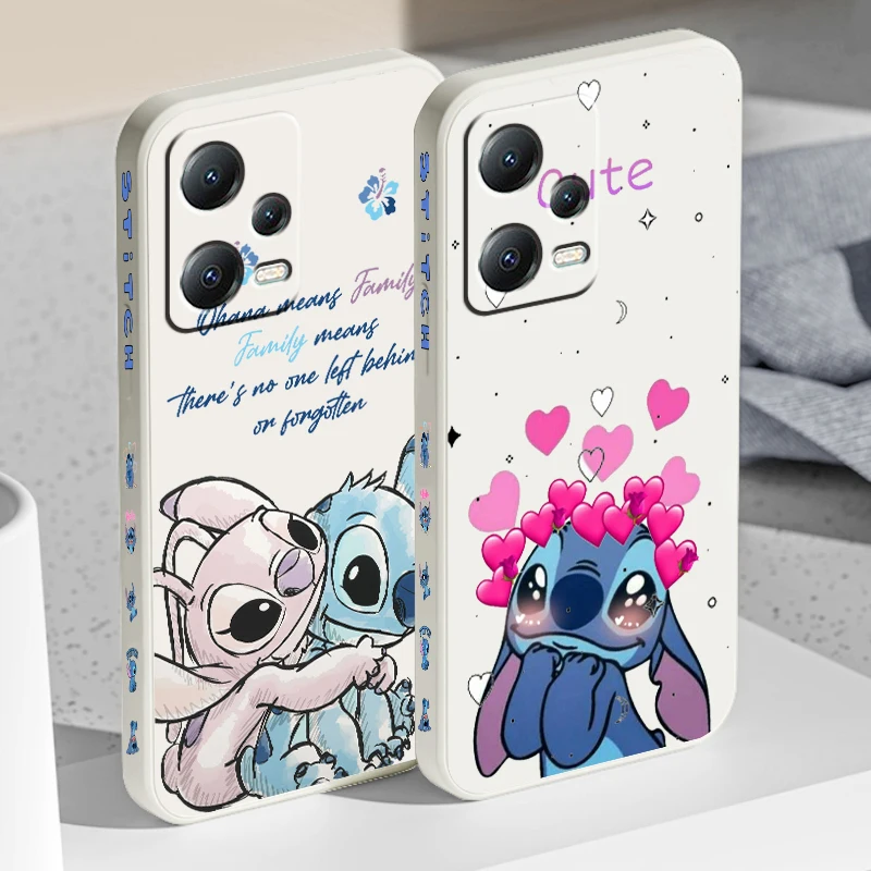 Anime Disney Lilo & Stitch Liquid Left Rope For Xiaomi Redmi Note 12 12S 12R 11 11T 11S 10 10S 9 8 8T Pro Plus 5G Phone Case