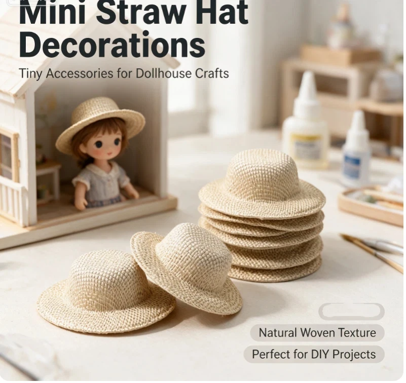 10Pcs Mini Straw Hat Pendant Imitation Woven Tiny Hat Jewelry Making Accessories For DIY Earrings Keychain Doll Decor Handcraft
