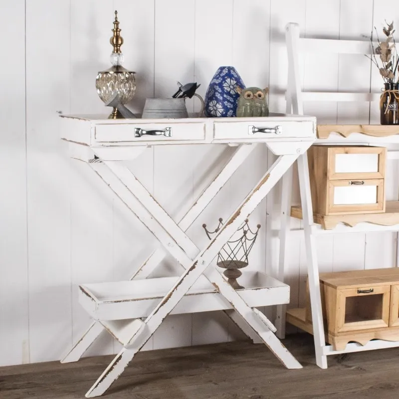 

American retro old solid wood tray flower stand balcony pastoral rack multi-layer