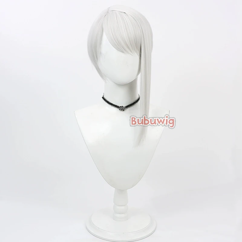 Bubuwig Synthetic Hair Kaine Cosplay Wigs Game NieR Kaine Women Party Role Play Short Straight Silver White Wig Heat Resistant