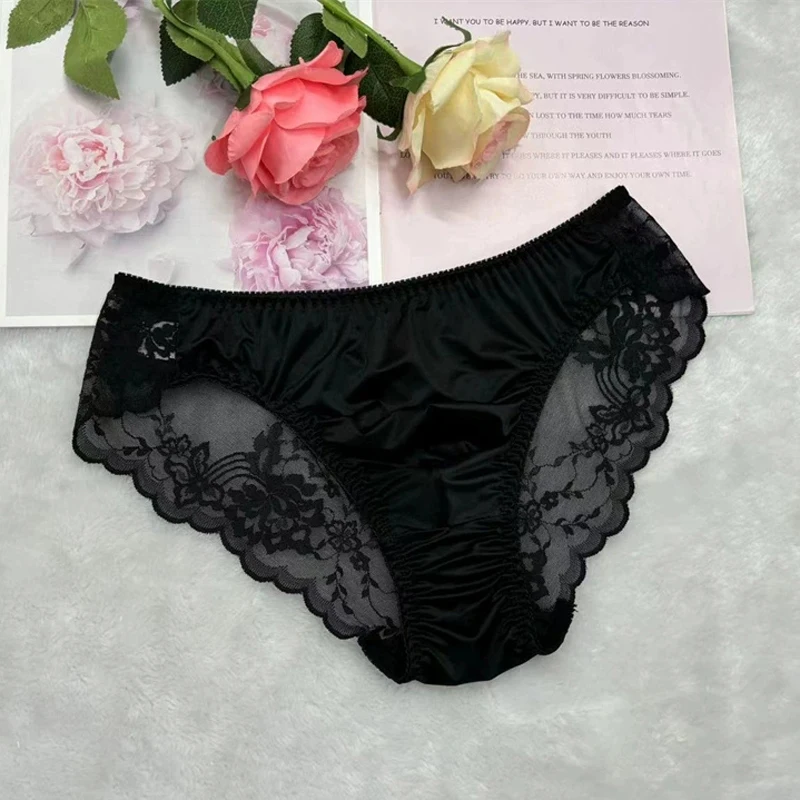 Mens Sissy Panties Bikini Briefs Lingerie Lace Trim Sissy Underwear Gay Male Crossdress Underpants sexy underwear men