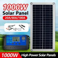 20W-1000W Solar Panel 12V Solar Cell 10A-100A Controller Solar Plate Kit for Phone RV Car Caravan Home Camping Outdoor Battery