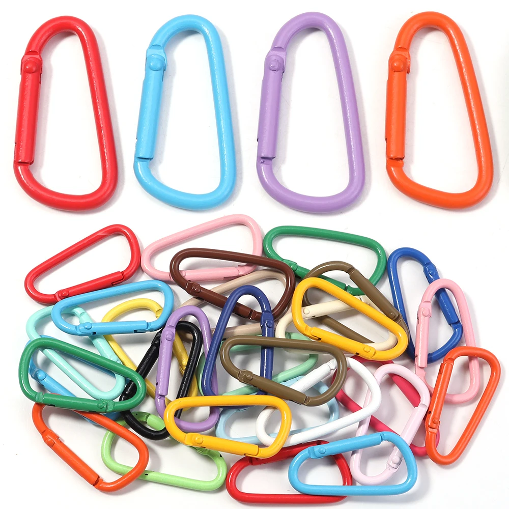10pcs Colorful Carabiner Clip Alloy Keychain Clasps Hook 45X24mm D-ring Spring Snap Buckle For DIY Jewelry Making Accessories