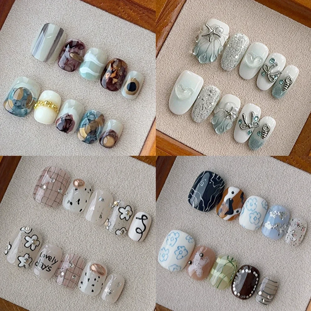 

Colorful Cateye Fashion Light Luxury Short Square Ellipse Press On Nails Bowknot Flower Cute Animals False Nail Birthday Present