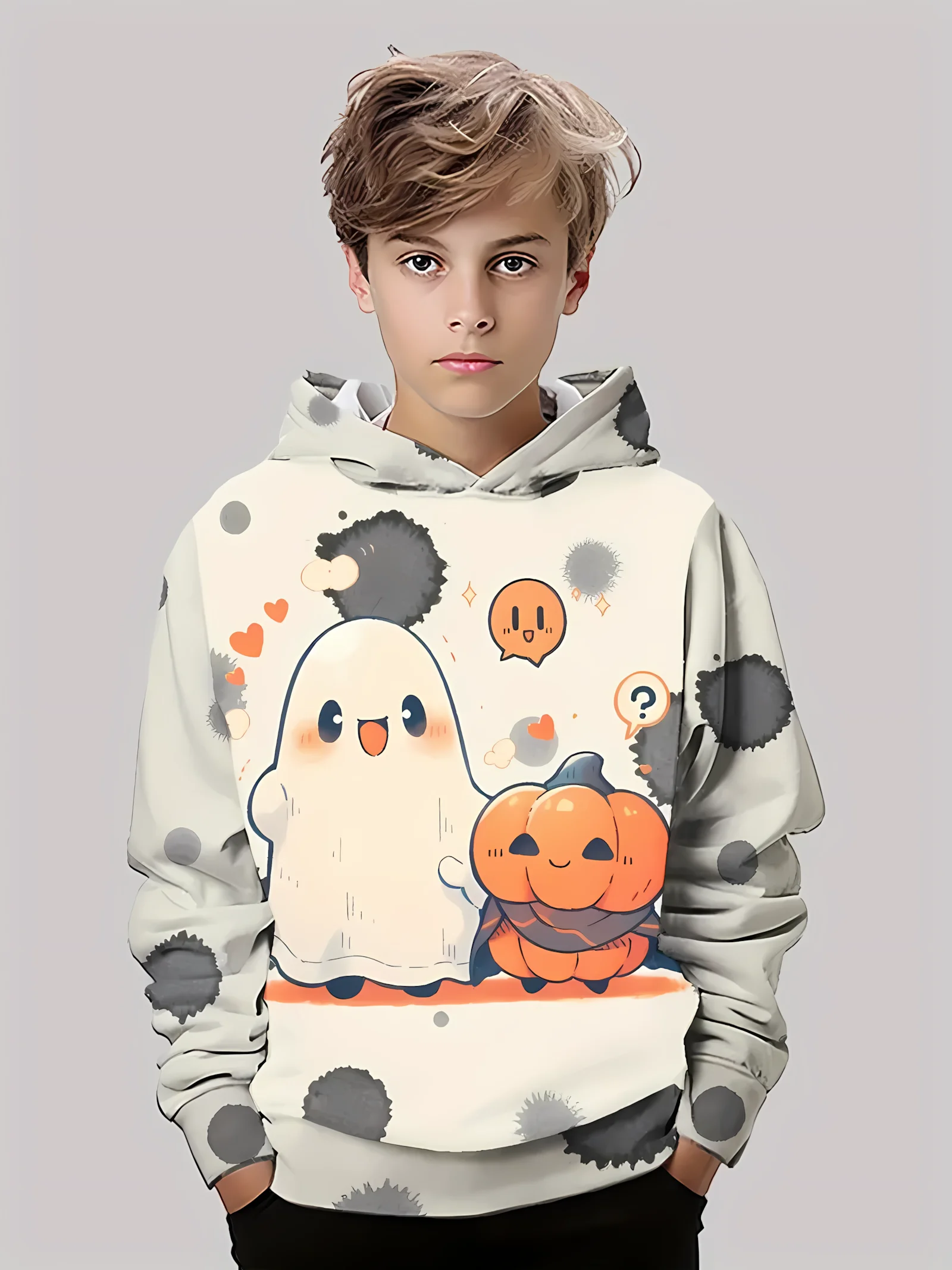 2025 خريف جديد للأطفال هوديي لينة ثلاثية الأبعاد هالوين لطيف شبح طباعة في الهواء الطلق العصرية للأطفال طويلة الأكمام هوديي #1