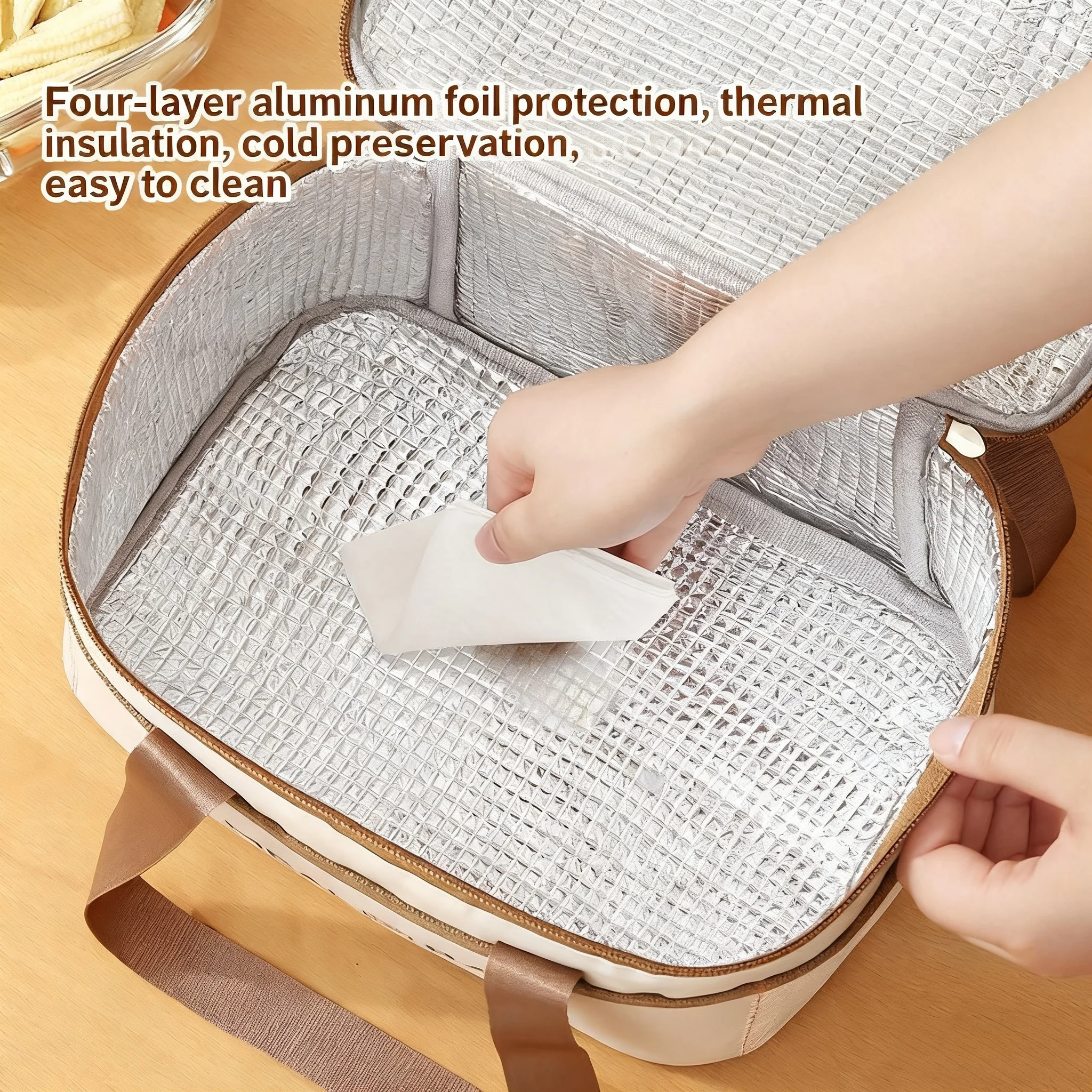 حقيبة غداء محمولة صندوق معزول للطعام صندوق معزول بحزام كتف مقاوم للماء، حقيبة صندوق غداء محمولة باليد، ألومنيوم طازجA-DH