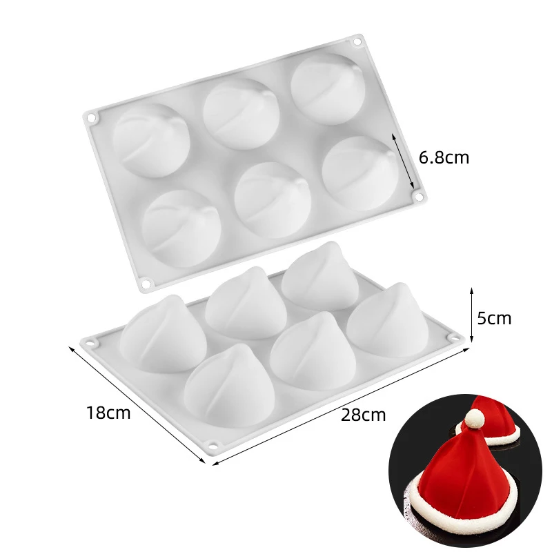 6 Cavity Christmas Santa Hat Silicone Cake Baking Mold for Chocolate Cream Mousse Pudding Pastry Dessert Bread Decorating Tools