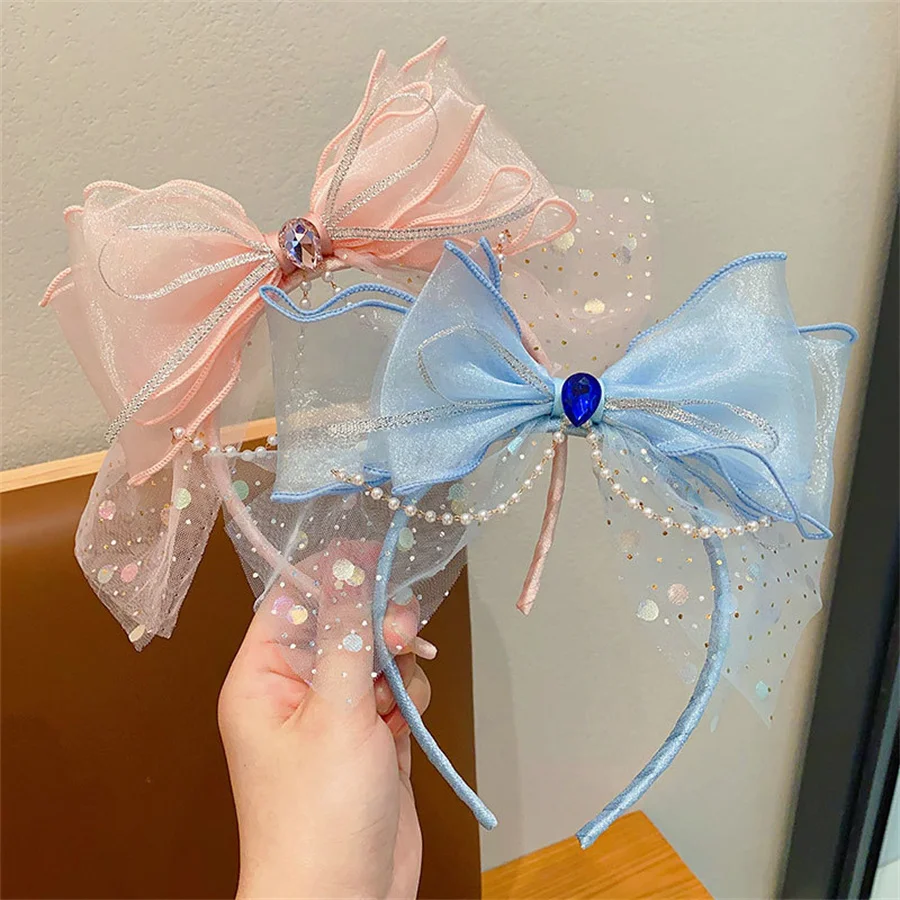 New fashionable children\'s headband lace bow hairpin girls girls pearl tassel headband little girl birthday hair accessories