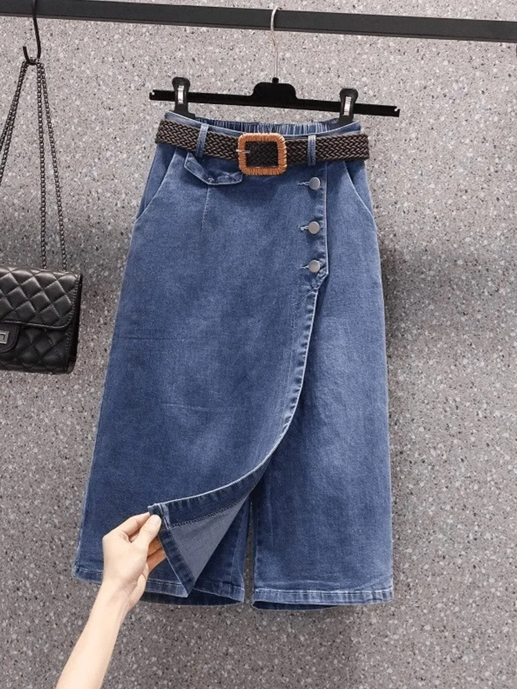 

High Waist Wide Leg Jeans Skirt Mid-Length Women's Partial Skirt 2025 Summer New Sle Loose Fit Casual Versatile Skirt