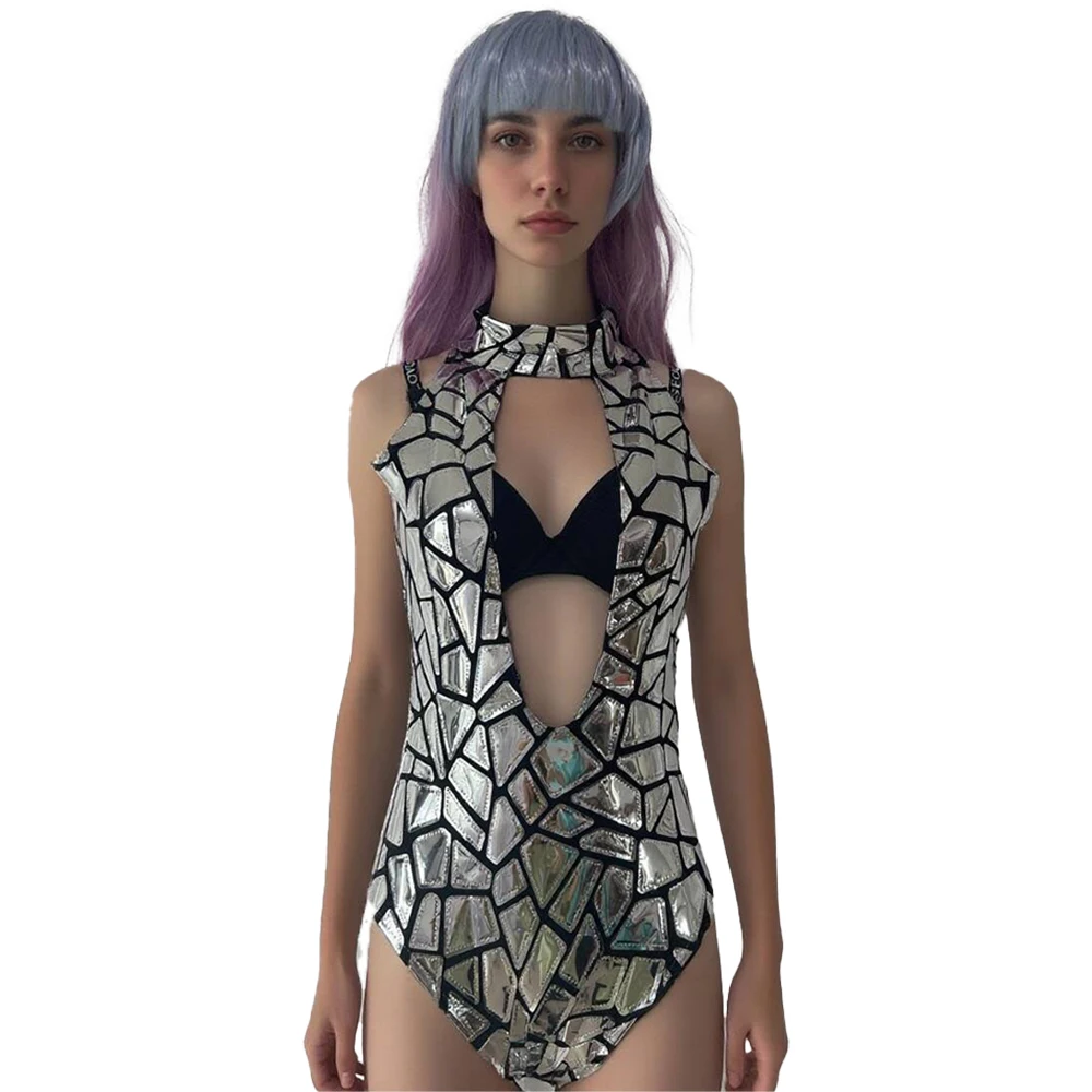 

Women's Sexy Mirror Dress with Laser Reflective Detailing Metallic Fabric Pants Cover Club Costume for Party And Cosplay