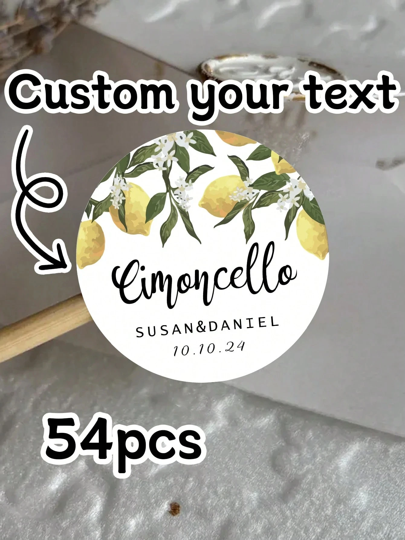 

54-540Pcs 4CM 5CM 6CM Custom Limoncello Wedding Favors Circle Stickers,Personalized Bottle Tags Gift Labels,Round Stickers