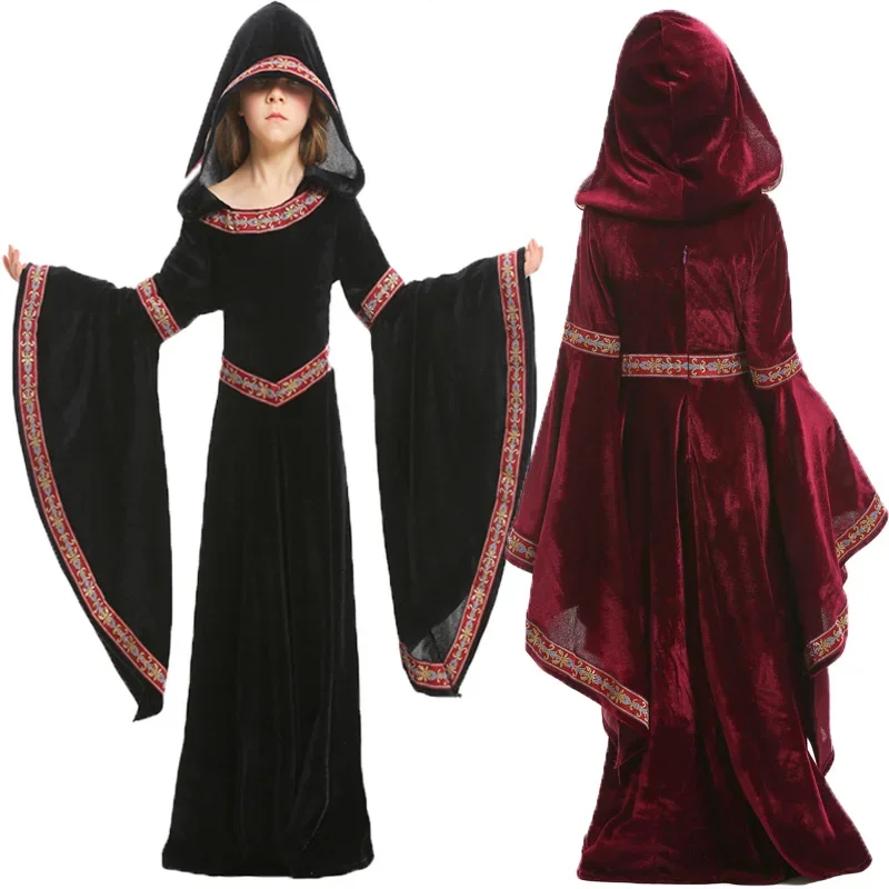 2025 Halloween niños hechicera bruja cosplays para niñas disfraces medievales carnaval Purim escenario juego vestidos de fiesta