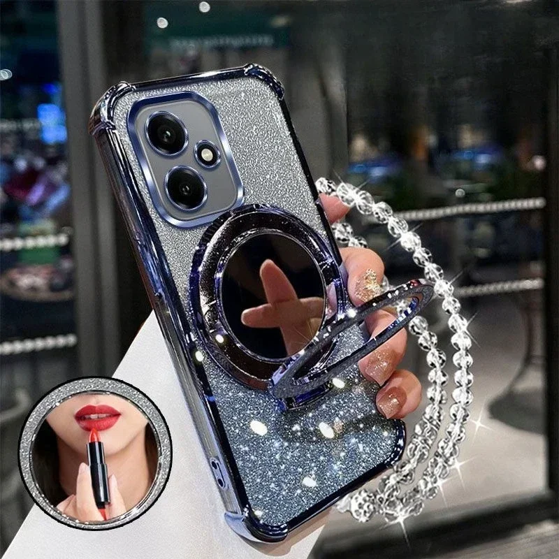 

Чехол для мобильного телефона с зеркальной подставкой для макияжа для Honor 400 Pro 300 200 90 70 Lite X9C X9B/A X8C X7C, амортизирующий корпус с четырьмя углами подушками безопасности